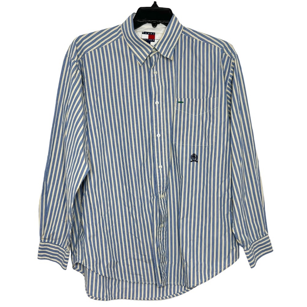 Tommy Hilfiger Shirt Men’s Size L Blue Yellow White Button Front Long Sleeve